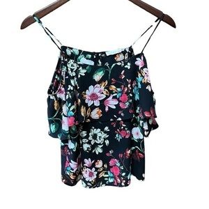 Lush Floral Cold Shoulder‎ Ruffle Flow Crop Top Blouse Size small
